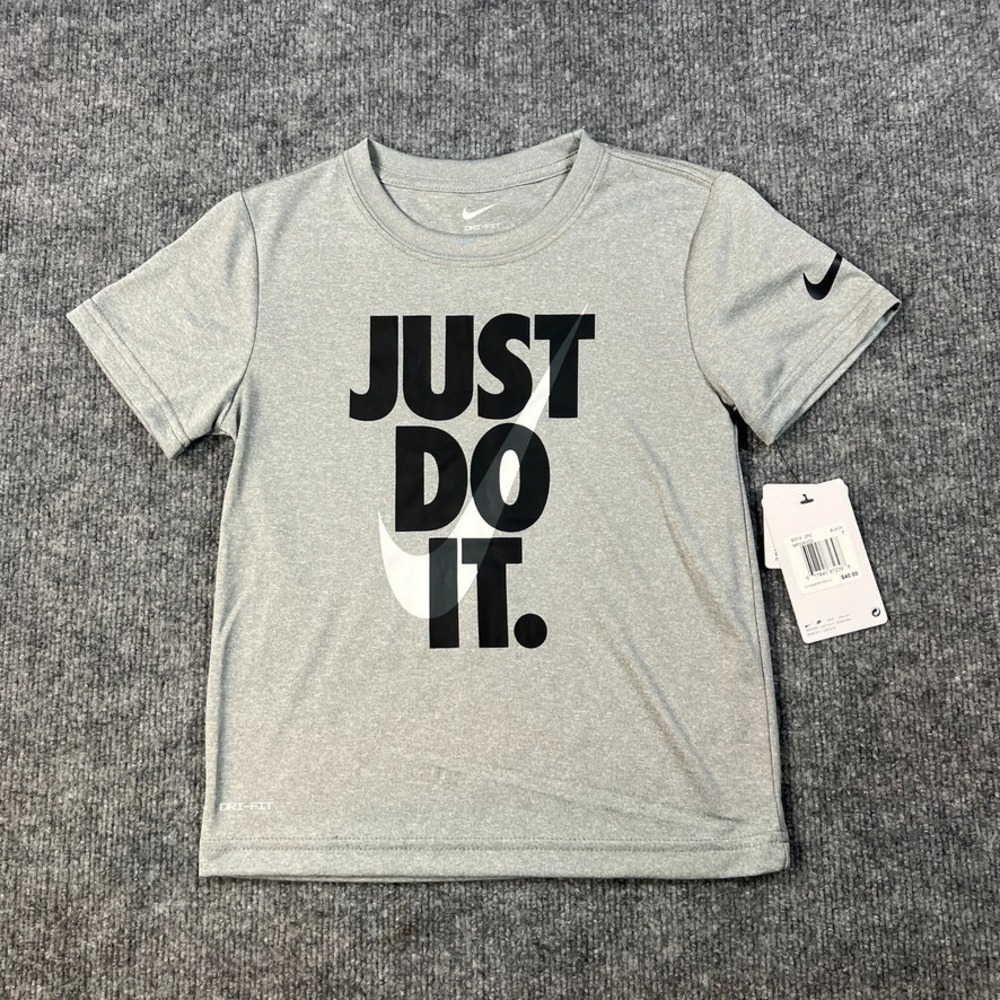 Nike Youth Boys Just Do It Dri-Fit Tee Gray Logo Active Shirt Boys Size 6 New NW